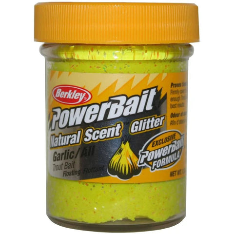 PowerBait Natural Scent Glitter Garlic Sunshine Yellow Forellenteig schwimmend