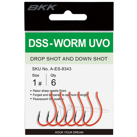 BKK DSS Worm UVO UV-Orange Dropshot Hook