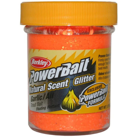 PowerBait Natural Scent Glitter Garlic Fluo Orange Forellenteig schwimmend