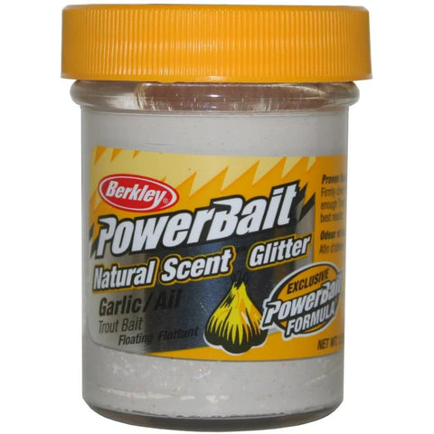 PowerBait Natural Scent Glitter Garlic White Forellenteig schwimmend