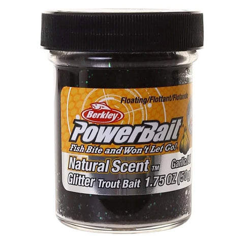 PowerBait Natural Scent Glitter Garlic Black Forellenteig schwimmend
